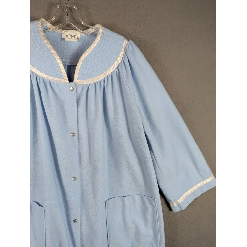 Vintage Nightgown Robe Women's L? Blue Pockets‎ Pearl Snaps Midi Cottage Prairie
